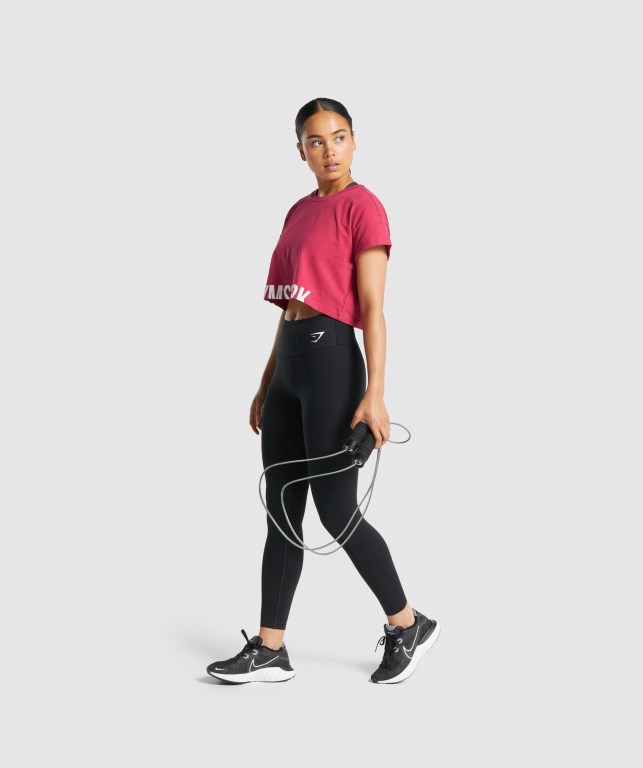 Pink Gymshark Fraction Crop Top Women's T Shirts | US-82CYSZG