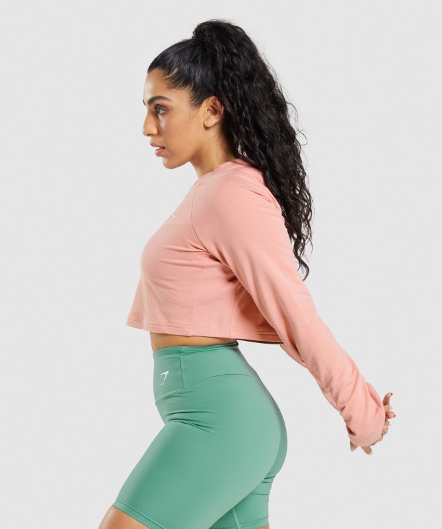 Pink Gymshark Training Cropped Sweater Women's Hoodies | US-42MZHWE