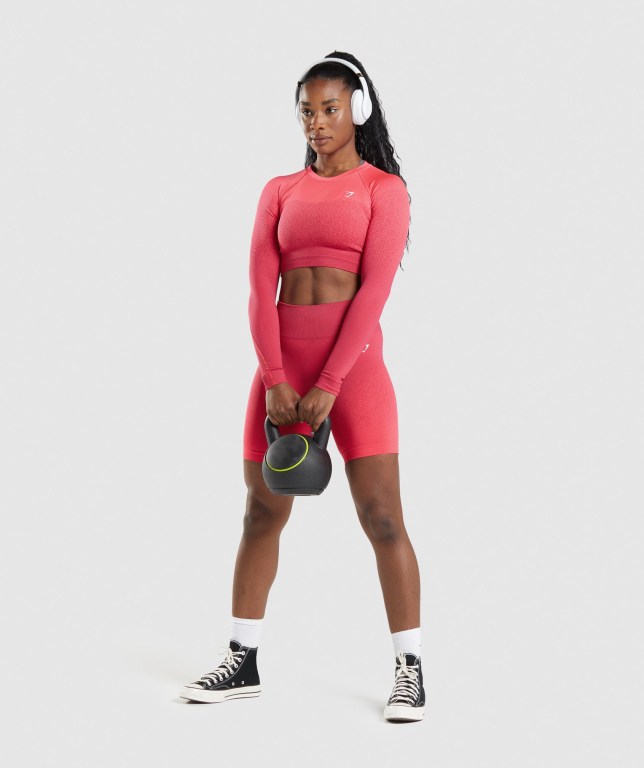 Pink / Red Gymshark Adapt Ombre Seamless Crop Top Women's Sweatshirts | US-92WIJGU