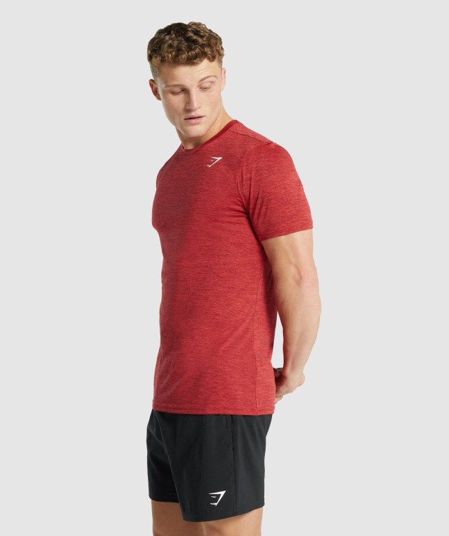 Red Gymshark Arrival Marl Men's T Shirts | US-14VMSXY