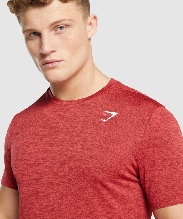 Red Gymshark Arrival Marl Men's T Shirts | US-14VMSXY