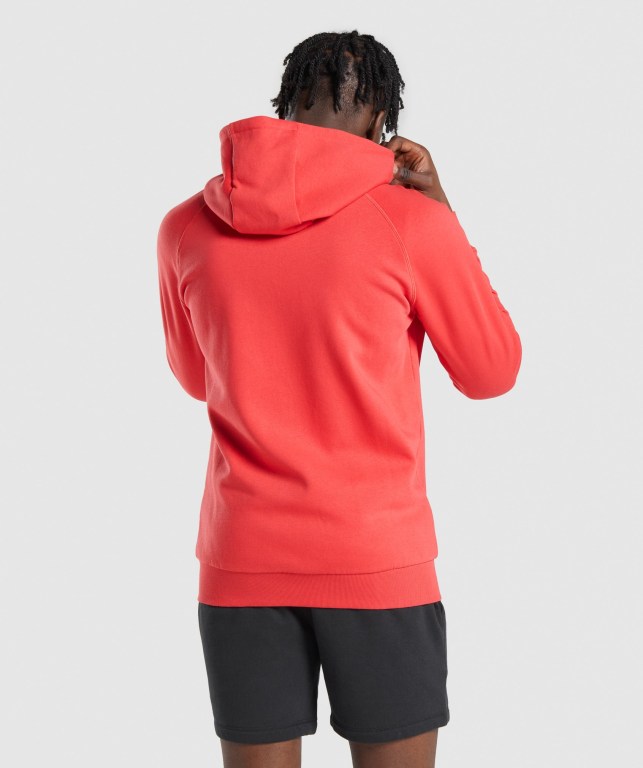 Red Gymshark Crest Zip Up Men's Hoodies | US-61KMXRZ