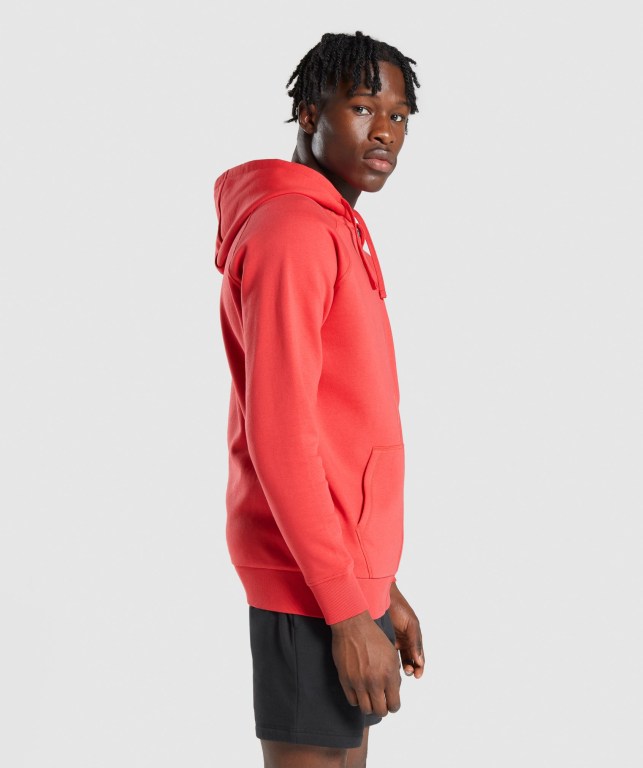 Red Gymshark Crest Zip Up Men's Hoodies | US-61KMXRZ