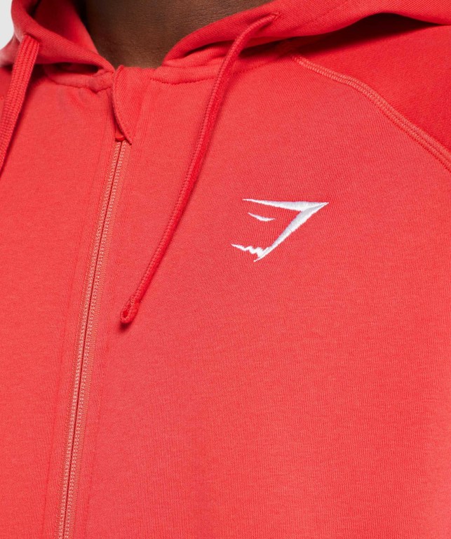 Red Gymshark Crest Zip Up Men's Hoodies | US-61KMXRZ