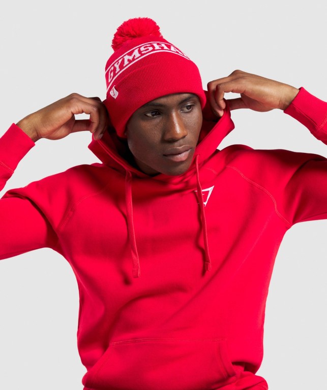 Red Gymshark New Era Tab Beanie Men's Headwear | US-80NWGZJ