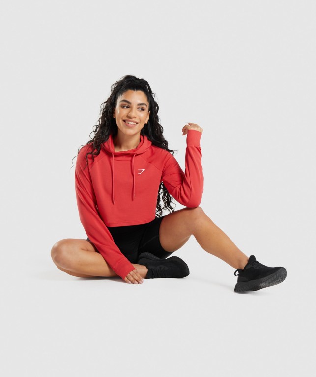 Red Gymshark Training Cropped Women's Hoodies | US-16UKICL