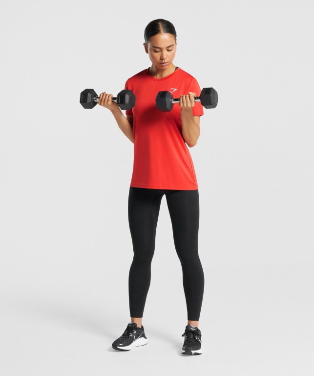 Red Gymshark Training Women's T Shirts | US-59NGCFK