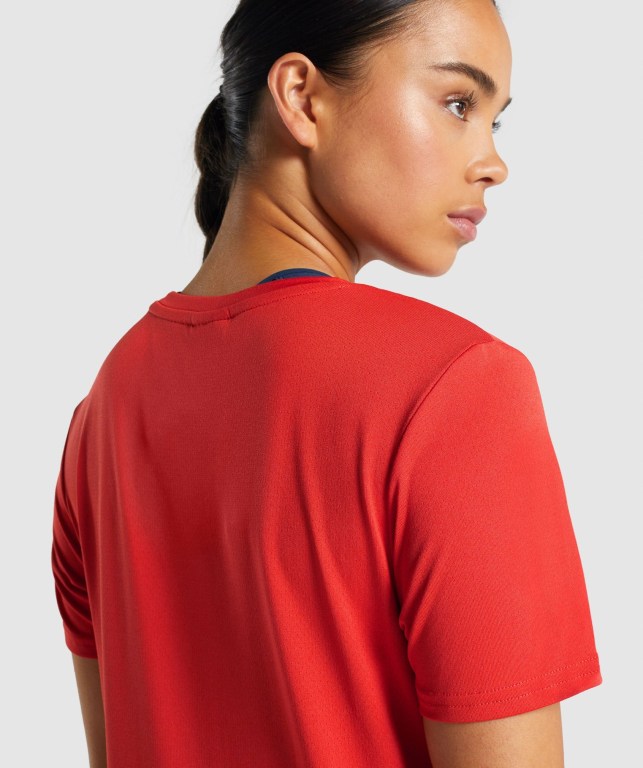 Red Gymshark Training Women's T Shirts | US-59NGCFK