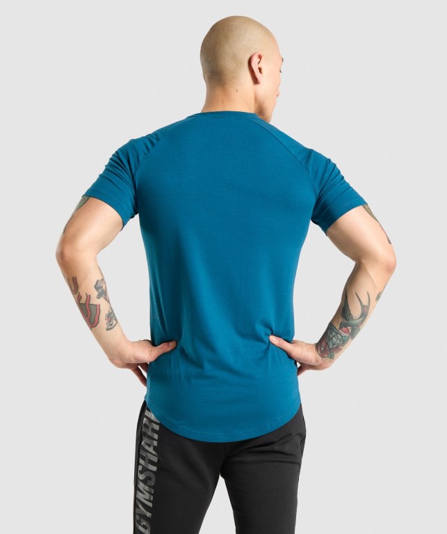 Turquoise / Camo Gymshark Bold Men's T Shirts | US-07SIUVN