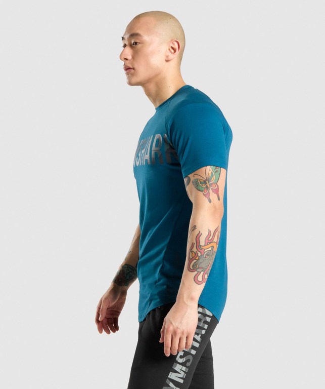 Turquoise / Camo Gymshark Bold Men's T Shirts | US-07SIUVN