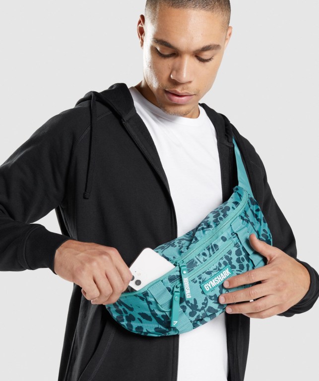 Turquoise Gymshark Adapt Animal Graphic Sling Men's Bags & Backpacks | US-01OIYEG