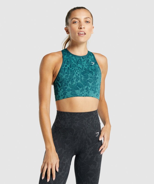 Turquoise Gymshark Adapt Animal Seamless Women\'s Sports Bra | US-75HATZC