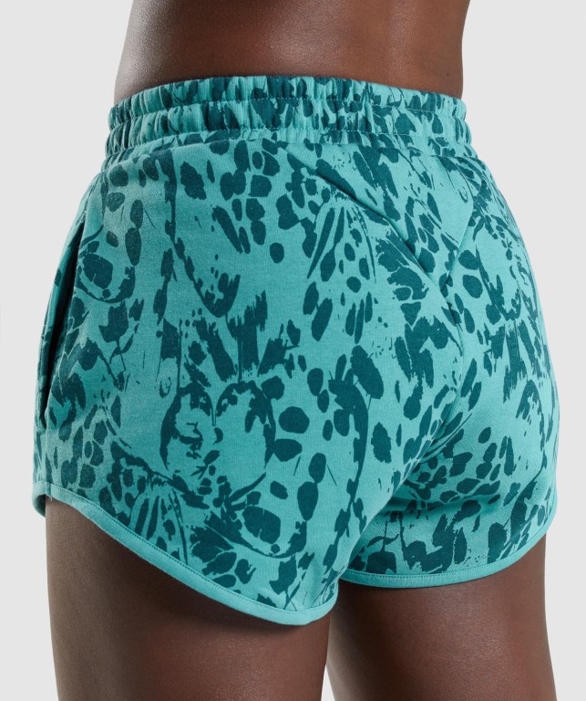 Turquoise Gymshark Animal Graphic Women's Shorts | US-37NMPLK