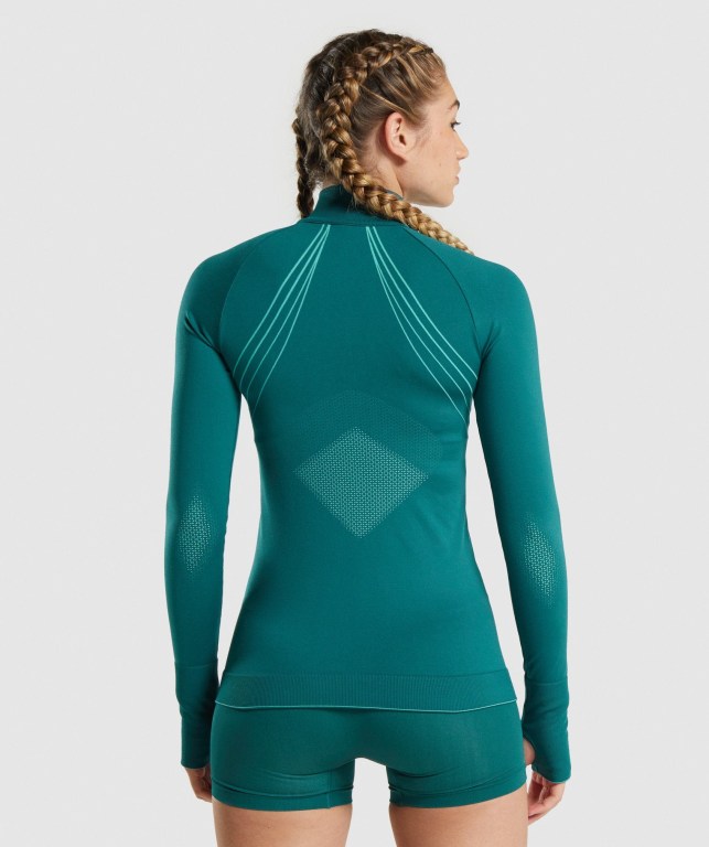 Turquoise Gymshark Apex Seamless 1/4 Zip Women's Hoodies | US-29QFZNI