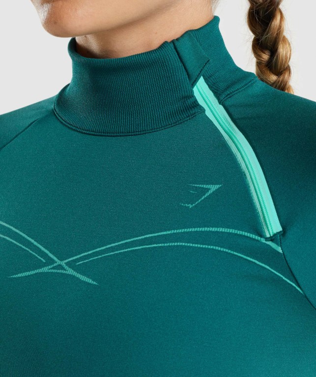 Turquoise Gymshark Apex Seamless 1/4 Zip Women's Hoodies | US-29QFZNI