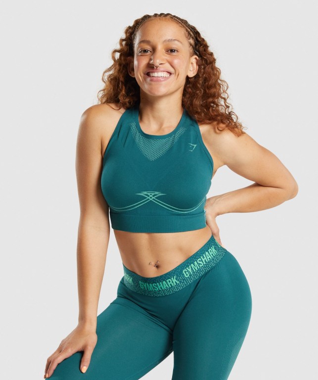 Turquoise Gymshark Apex Seamless Women\'s Sports Bra | US-34JZPLM