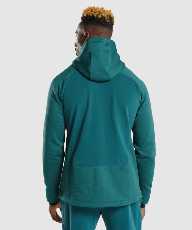 Turquoise Gymshark Apex Zip Men's Hoodies | US-12VSQKA