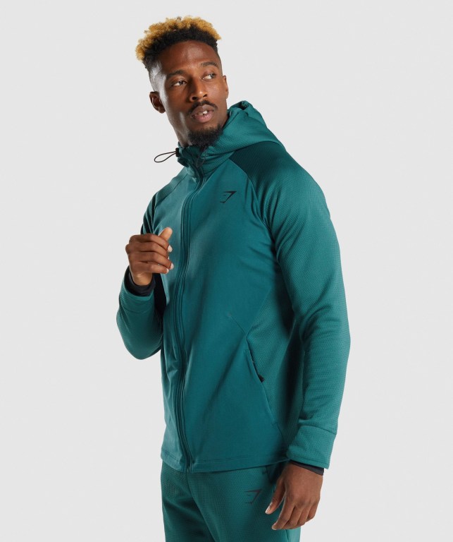 Turquoise Gymshark Apex Zip Men's Hoodies | US-12VSQKA