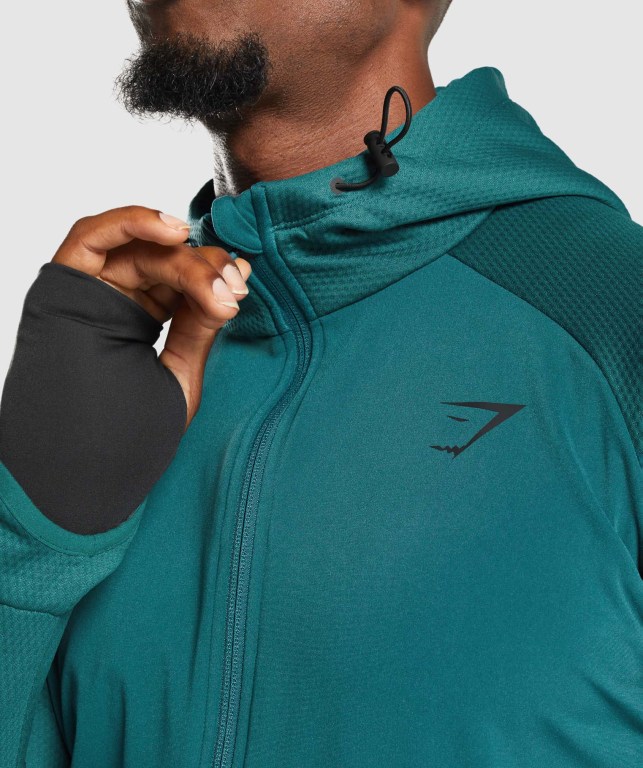 Turquoise Gymshark Apex Zip Men's Hoodies | US-12VSQKA