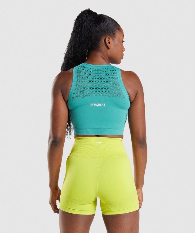 Turquoise Gymshark Energy Seamless Crop Top Women's Sweatshirts | US-28RGTOZ