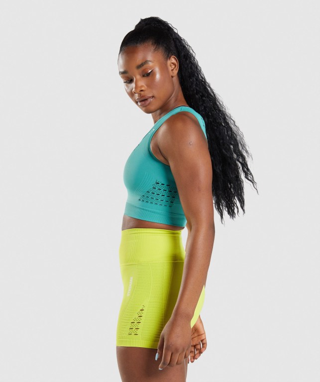 Turquoise Gymshark Energy Seamless Crop Top Women's Sweatshirts | US-28RGTOZ