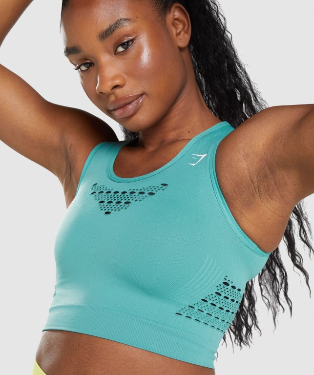 Turquoise Gymshark Energy Seamless Crop Top Women's Sweatshirts | US-28RGTOZ