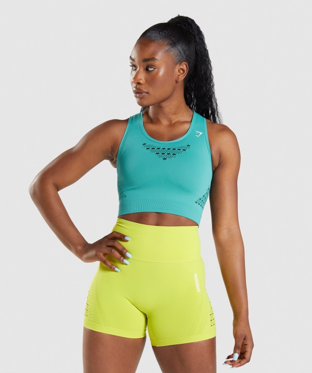 Turquoise Gymshark Energy Seamless Crop Top Women\'s Sweatshirts | US-28RGTOZ