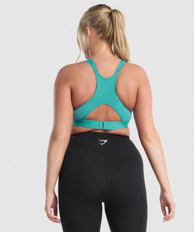 Turquoise Gymshark Mesh Neckline Training Women's Sports Bra | US-74EWIGO