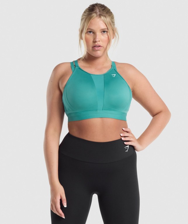 Turquoise Gymshark Mesh Neckline Training Women\'s Sports Bra | US-74EWIGO