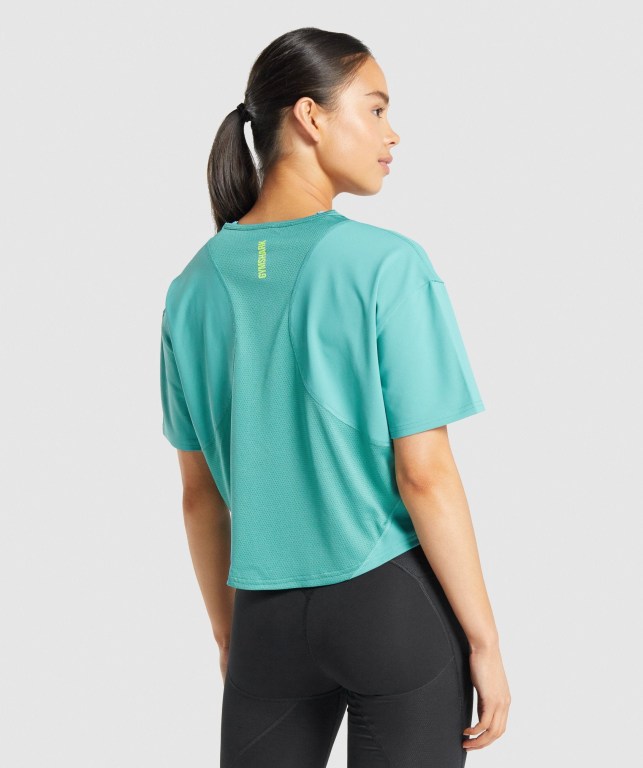 Turquoise Gymshark Pulse Women's T Shirts | US-57FGEUX