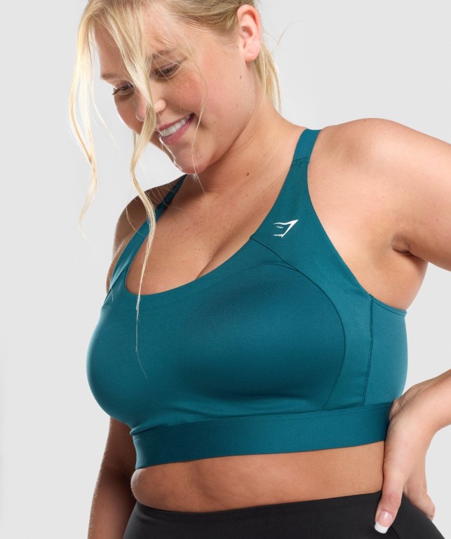 Turquoise Gymshark Racer Back Training Women's Sports Bra | US-86UYPJD