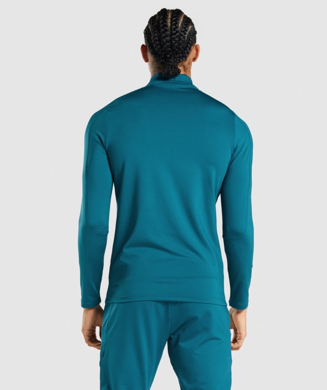 Turquoise Gymshark Regulate 1/4 Zip Men's Hoodies | US-21KWHYP