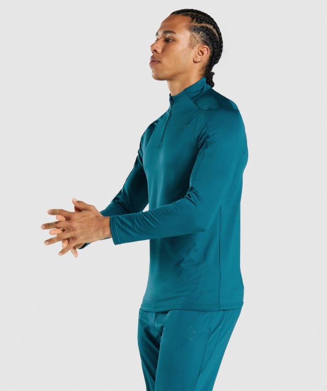 Turquoise Gymshark Regulate 1/4 Zip Men's Hoodies | US-21KWHYP