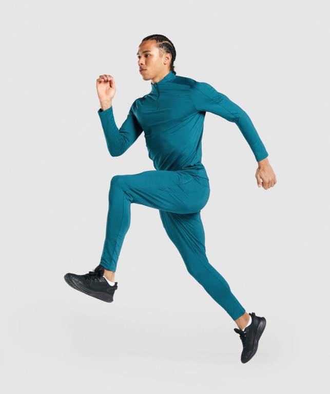 Turquoise Gymshark Regulate 1/4 Zip Men's Hoodies | US-21KWHYP