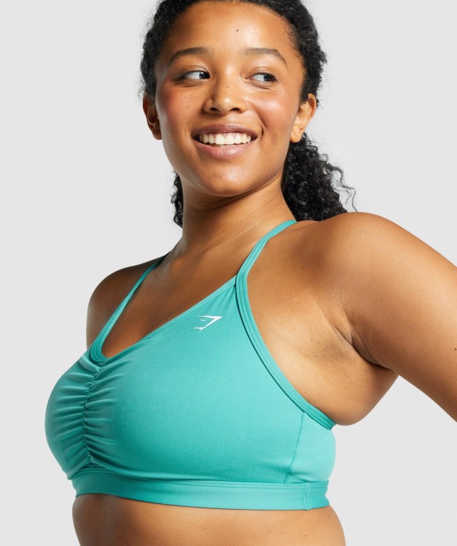 Turquoise Gymshark Ruched Training Women's Sports Bra | US-18GOIXK