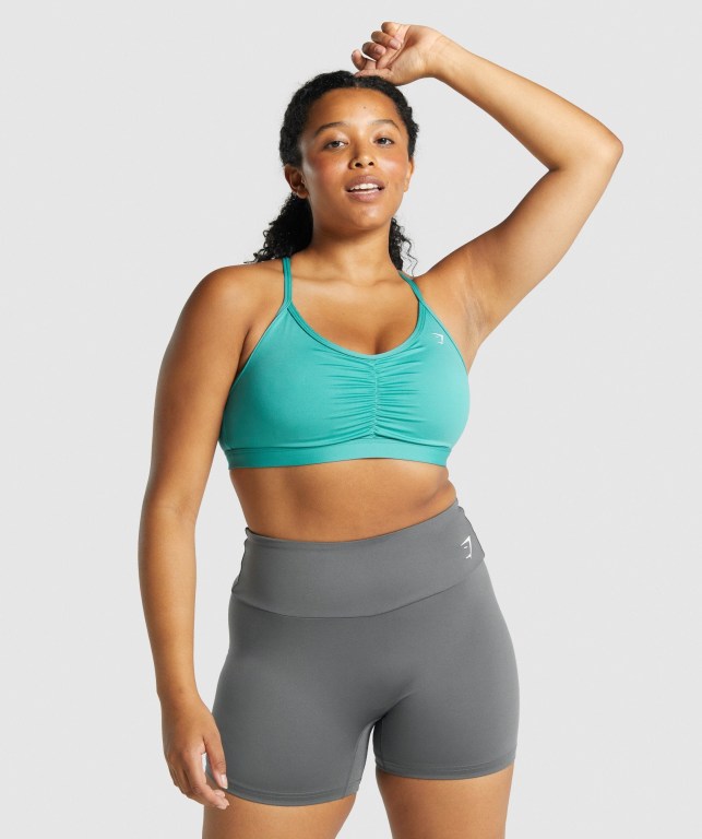 Turquoise Gymshark Ruched Training Women\'s Sports Bra | US-18GOIXK