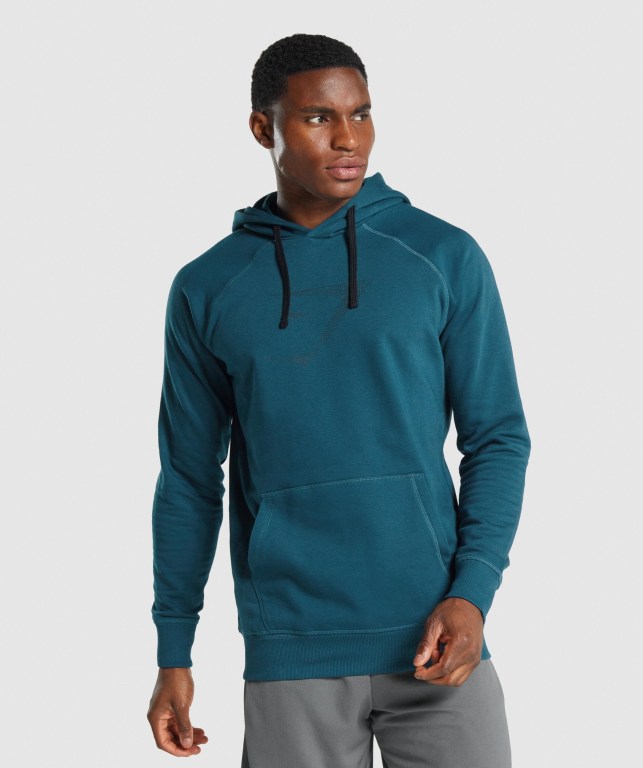 Turquoise Gymshark Sharkhead Infill Men\'s Hoodies | US-20QEUHF