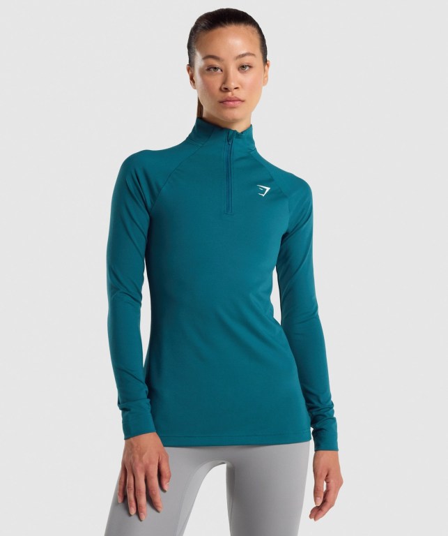 Turquoise Gymshark Training 1/4 Zip Women\'s Hoodies | US-01SVEMF