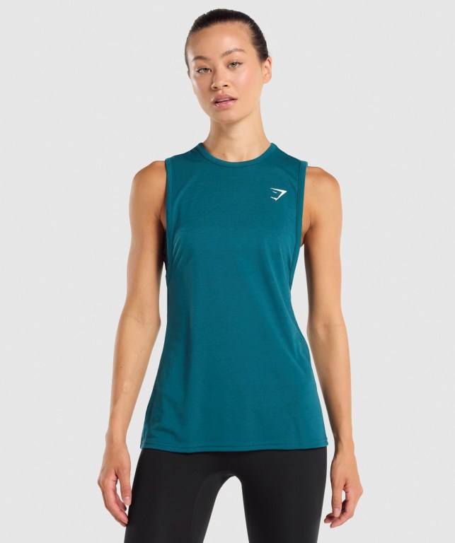 Turquoise Gymshark Training Drop Arm Women\'s Tank Tops | US-38BMIFU