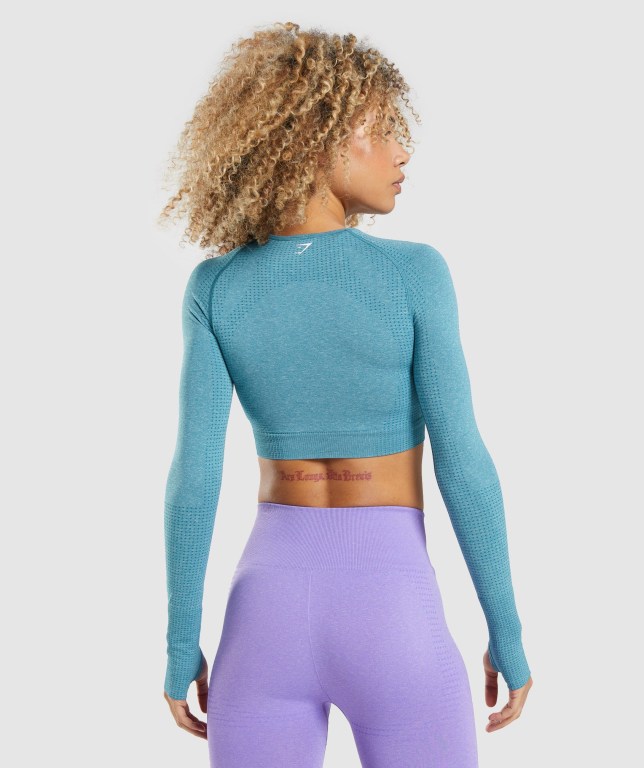 Turquoise Gymshark Vital Seamless 2.0 Crop Top Women's Sweatshirts | US-71GDJTZ