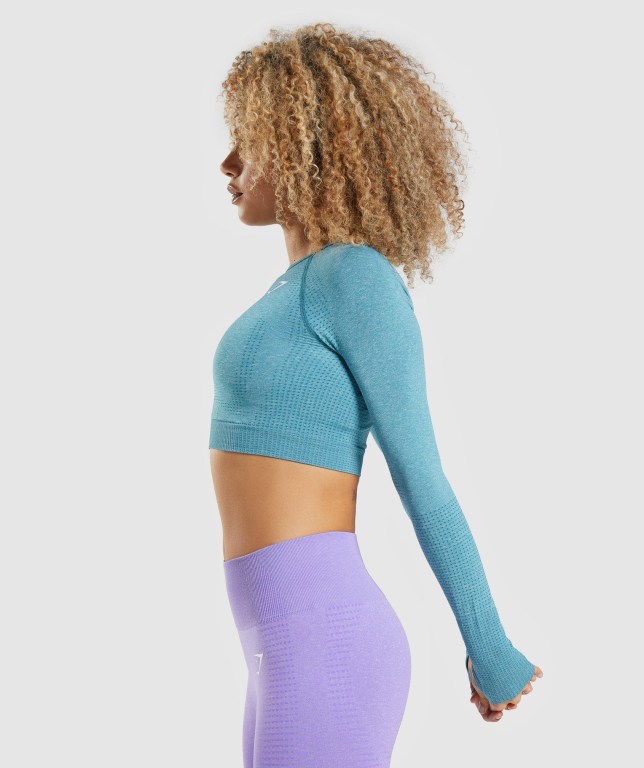 Turquoise Gymshark Vital Seamless 2.0 Crop Top Women's Sweatshirts | US-71GDJTZ