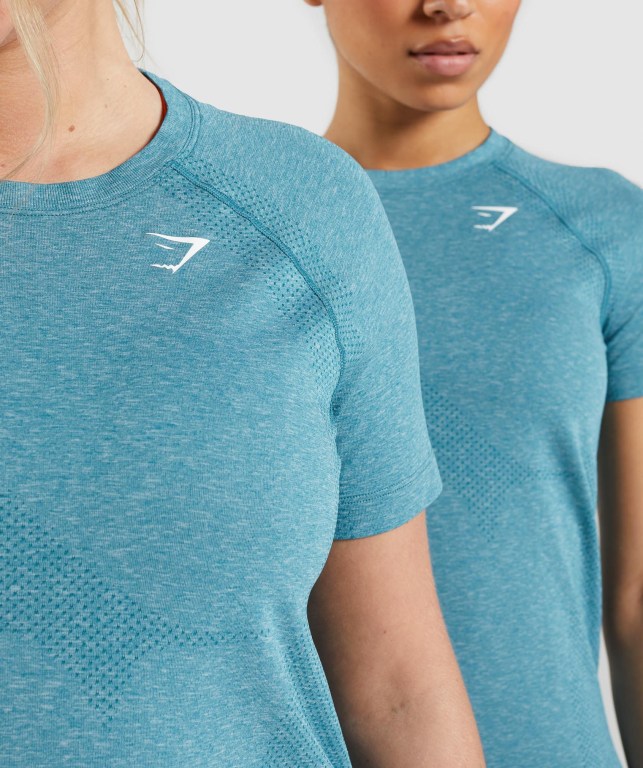 Turquoise Gymshark Vital Seamless 2.0 Light Women's T Shirts | US-36EPFBO