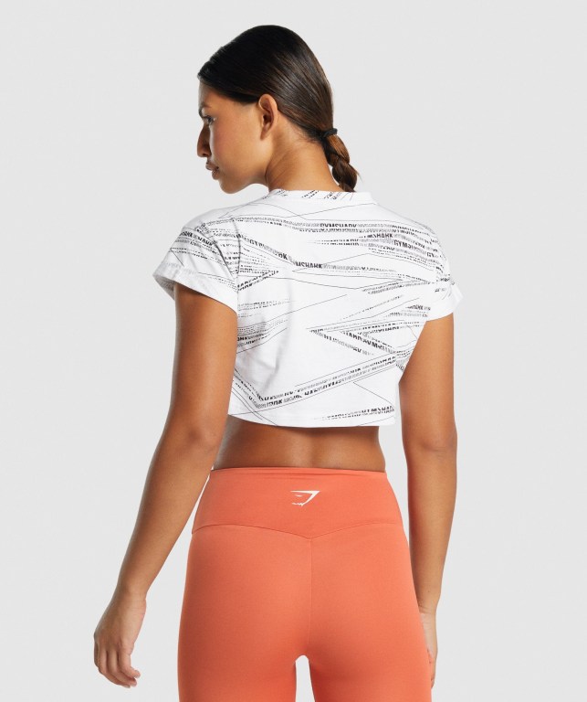 White / Black Gymshark Zone Graphic Crop Women's T Shirts | US-42VZFNH