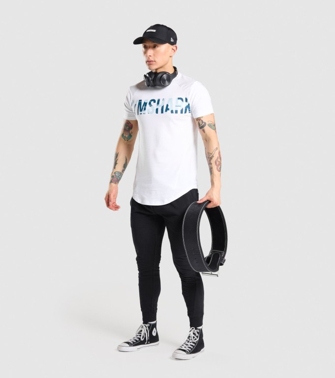 White / Camo Gymshark Bold Men's T Shirts | US-59VAGLB