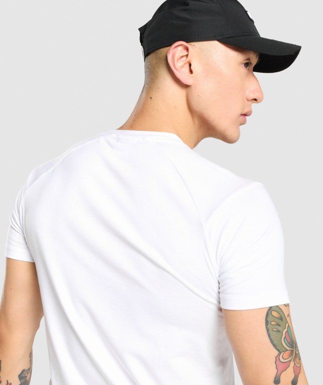 White / Camo Gymshark Bold Men's T Shirts | US-59VAGLB