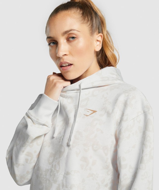 White / Cream Gymshark Animal Graphic Women's Hoodies | US-54SOQHT