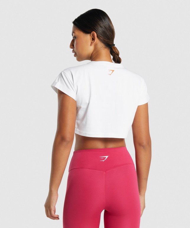 White Gymshark Animal Graphic Infill Crop Women's T Shirts | US-71WZLOK