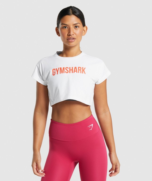 White Gymshark Animal Graphic Infill Crop Women\'s T Shirts | US-71WZLOK