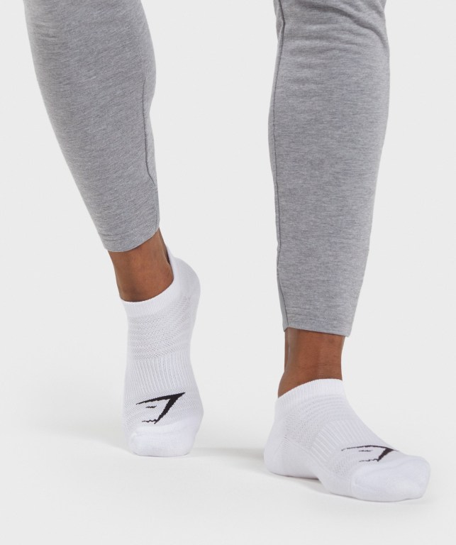 White Gymshark Ankle 3pk Men\'s Socks | US-10OCDKM