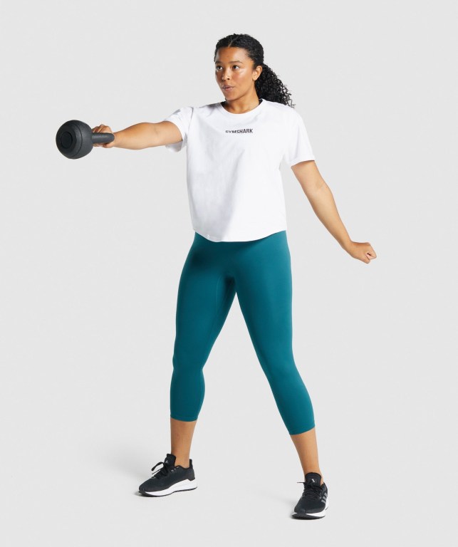 White Gymshark Apollo Graphic Women's T Shirts | US-37QTXKE